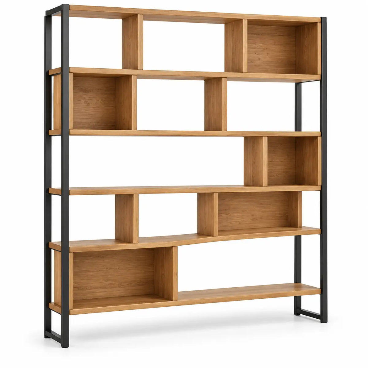 Libreria, telaio aperto e vani sfalsati, marrone/nero