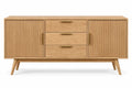 Credenza, ante scanalate e tre cassetti centrali, marrone