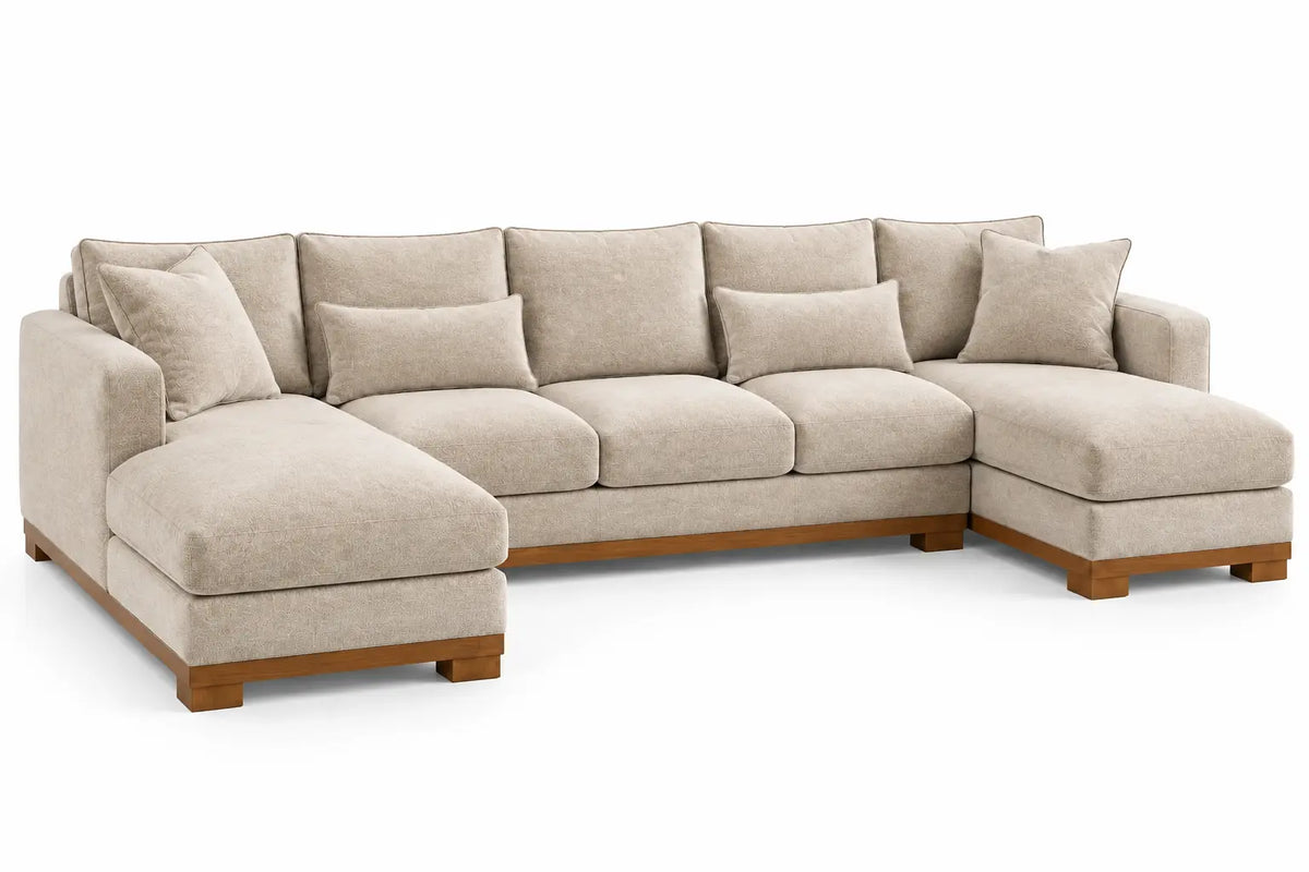 Divano angolare, composizione a U con due penisole, beige