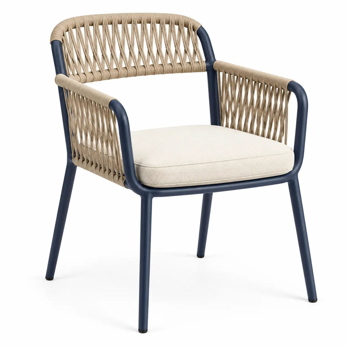 Sedia, schienale intrecciato e seduta imbottita, blu/beige