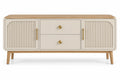 Credenza, ante scanalate e due cassetti centrali, beige/marrone
