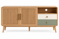 Credenza, ante scanalate, vano aperto e cassetti, marrone/beige/verde