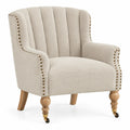 Poltrona, schienale a fasce e bordi con borchie, beige/marrone